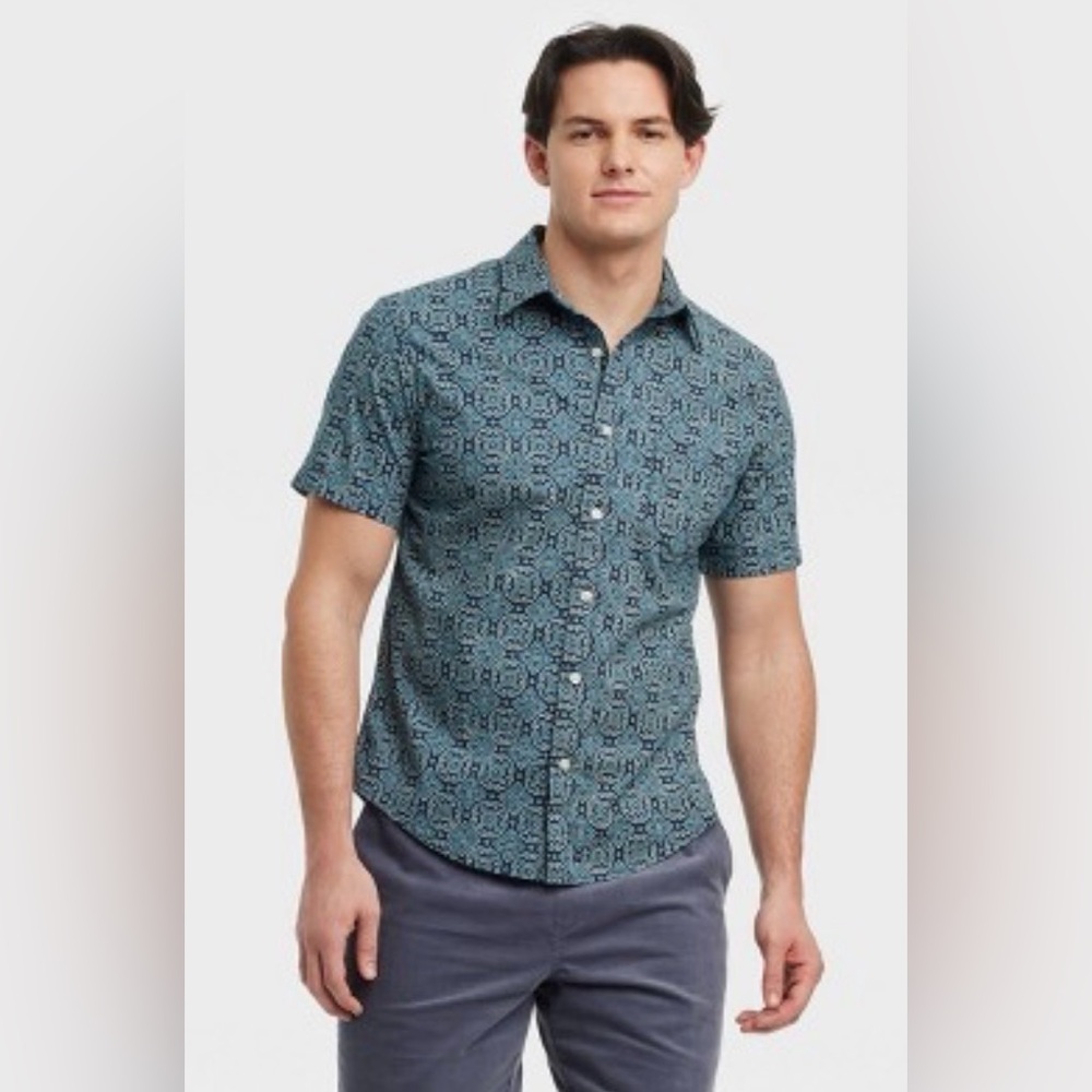NWT Goodfellow & Co‎ Blue Pattern Poplin Button Down Shirt Size XL